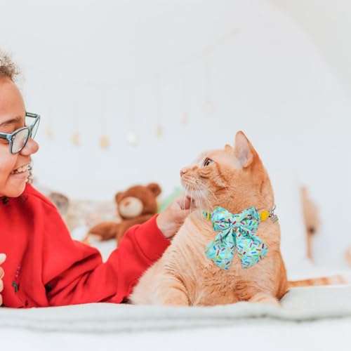 SCENEREAL Birthday Cat Collar with Bell & Stylish Bowtie, Breakaway Cat Collars Accessories for Boy Girl Small Cats, Holiday Kitten Gifts Costumes for Female Male Pets Puppy - color: Stylish Bow (Birthday Theme)