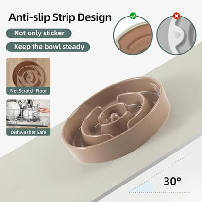 Havniva 9.5” Raised Slow Feeder Dog Bowls Set, 3.2 Cups Ceramic Slow Feeder Dog Bowl and 8.2” Dog Water Bowl with Elevated Wooden Stand Puzzle Dog Food Bowl for Large Dogs Anti-Gulping & Anti-Choking - color: 2 x Brown Coffee+Stand-A, size: 9.5inch