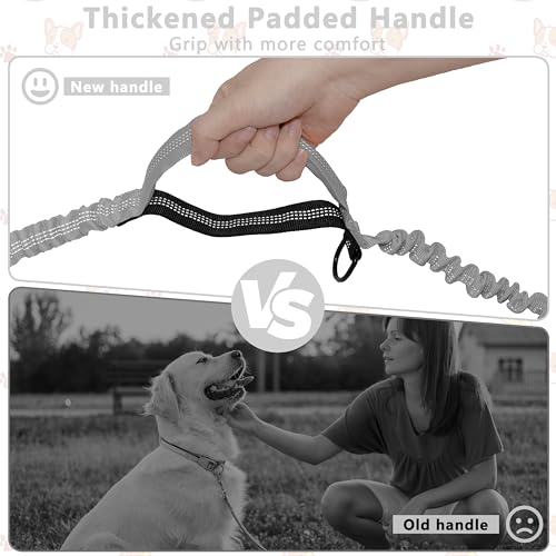 Hands Free Dog Leash with Zipper Pouch, Running Waist Leash for Dog Walking, Adjustable Waist Belt for Large Dogs, Reflective Bungee Design with Two Handle for Hiking, Training, Grey - color: Grey