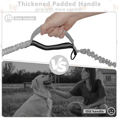 Hands Free Dog Leash with Zipper Pouch, Running Waist Leash for Dog Walking, Adjustable Waist Belt for Large Dogs, Reflective Bungee Design with Two Handle for Hiking, Training, Grey - color: Grey
