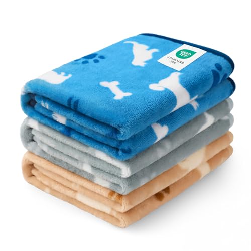 Luciphia 1 Pack 3 Dog Printed Fleece Pet Blankets Washable，Soft Warm Throw Covers for Crate Couch Bed，Cozy Puppy Essentials for Dogs and Cats， Blue/Grey/Khaki, Large (41x31 inch) - color: Blue/Khaki/Gray, size: 41x31 inch (Pack of 3)