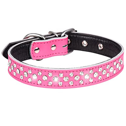 Rhinestones Dog Collar, Adjustable Sparkly Crystal Studded Genuine Leather Pet Dog Collar for Small and Medium Dogs (Hot Pink, M) - color: Hot Pink, size: Medium