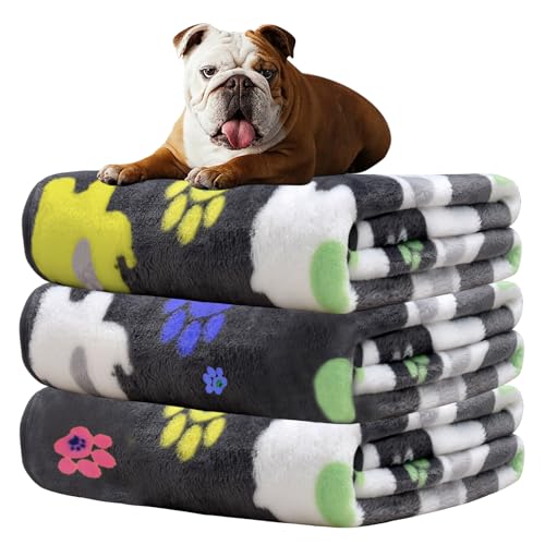 Rezutan Dog Blanket for Medium Dogs 1 Pack 3 Premium Soft Cat Puppy Blankets, 31x24 inch, with Flannel Cute Elephant & Paw Print for Small Kitten,Grey - color: 3pack Grey, size: Medium,30x20Inch