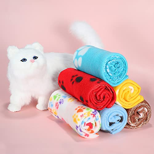 Tatuo 15 Pieces Puppy Blanket Cute Dog Cat Bed Sleep Mat Pad Cover Double Sided Velvet Fabrics Soft Printed Pet Blanket for Kitten and Other Small Animals 15 Colors (Paw Print Patterns)