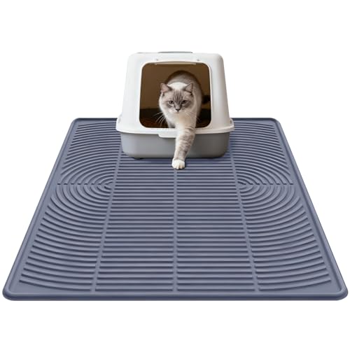 Cat Litter Mat Extra Large 40"x28" Silicone Waterproof Litter Trapping Mat for Litter Box, Non-Slip Urine-Proof Kitty Litter Box Mat with Deep Grooves, Easy Clean Scatter Control Pet Mat (Gray) - size: 40X28IN Cat Litter Mat