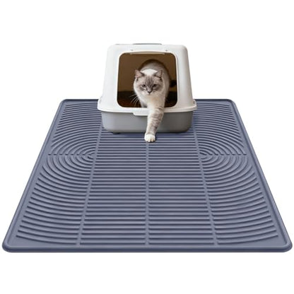 Cat Litter Mat Extra Large 40"x28" Silicone Waterproof Litter Trapping Mat for Litter Box, Non-Slip Urine-Proof Kitty Litter Box Mat with Deep Grooves, Easy Clean Scatter Control Pet Mat (Gray) - size: 40X28IN Cat Litter Mat