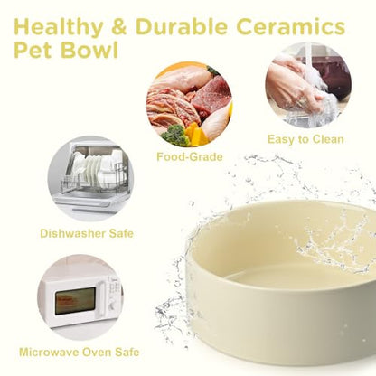 SPUNKYJUNKY Ceramic Elevated Dog Bowls Raised with Acacia Bamboo Wooden Stand, 6.1'' Dog and Cat Food Water Bowls Set Non-Slip for Small Medium Sized Breed Microwave Dishwasher Safe - 28.7 OZ,Beige - color: Beige, size: 6.1 in - Dual