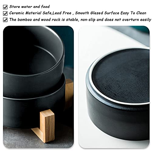 Petygooing Ceramic Black Cat Dog Bowl Set with Stand,Small Dog Bowls, Pet Food and Water Dish, Anti Slip Set of 2 Cat Bowl-Pet Food Dishes- Pet Bowls Small Size Pet (13.5OZ/5.1 in) - color: Black, size: Puppy/Small Size Dogs & Cat Bowls 400ML*2