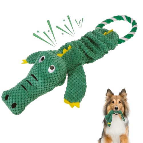 KOOLTAIL Alligator Dog Toys, Tough Plush Dog Chew & Squeaky Toys with Crinkle Paper, Interactive Training & Tug of War Puppy Teething Toy for Indoor Outdoor Play, Pet Toy for Small Medium Large Dogs - color: Green Crocodile