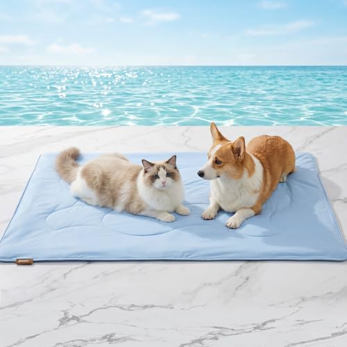 ZOMISIA Premium Cooling Blanket for Medium Dogs - Q-MAX>0.5 Cold Breathable Washable Pet Mat, Travel Soft Dog Summer Essentials, Blue, 30"x40" - color: Blue, size: M(30x40")