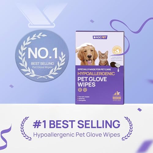 HICC PET Cleaning Deodorizing Glove Wipes for Dogs & Cats, Vet Recommended Hypoallergenic Hydrating & Nourish Fur Pet Grooming Glove Wipes, Pet Bathing Wipes for Horse Coat Care,6pcs Unscented - size: 6 PCS