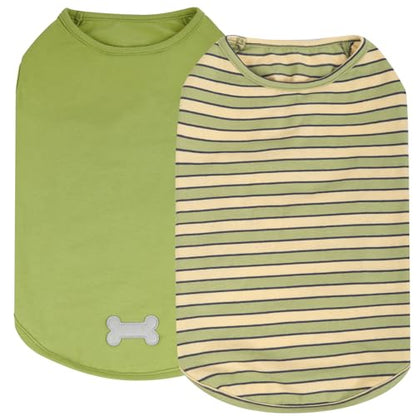 KYEESE 2Pack Dog Shirt, Soft Striped Dogs T Shirts, Lightweight Doggie Tank Top Cat Clothes, Sleeveless Dog Shirt for Small Dogs, Stretchy Pet Vest, Green, Medium - color: 05# 2Pack (Green+Striped), size: Medium (7-13lbs)