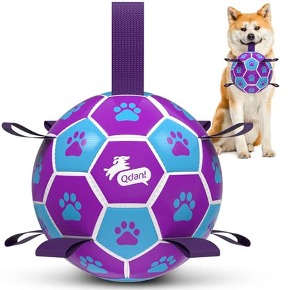 QDAN Dog Ropes Toys Soccer Ball with Straps, Puppy Birthday Gifts, Tug of Toy, Water Toy, Durable Balls for Dogs, Medium Small Breed, 6 Inch - color: Purple-Blue, size: Medium Size 2 (6")