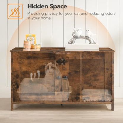 HOOBRO Litter Box Enclosure, Cat Litter Box Furniture with Removable Divider, Large Hidden Litter Box Furniture, Wooden Cat House, End Side Table, 31" L x 17.5" W x 19.7" H Rustic Brown BF03MW01G2 - color: Rustic Brown
