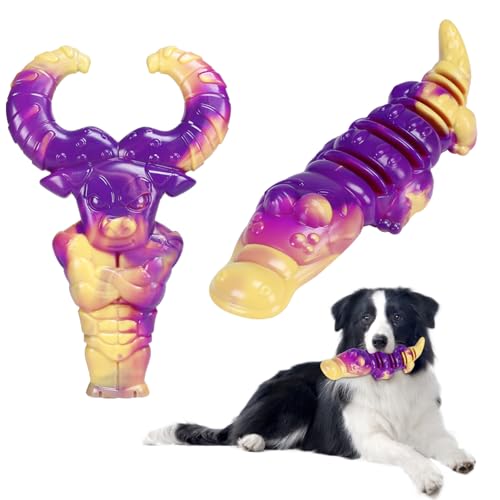 Indestructible Dog Toys for Aggressive Chewers, Tough Dog Toys for Large Dogs, Durable Dog Chew Toys to Keep Them Busy, Interactive Aggressive Chew Toys for Medium Dogs, Beef Flavor (Cro+Bull) - color: Cro+Bull
