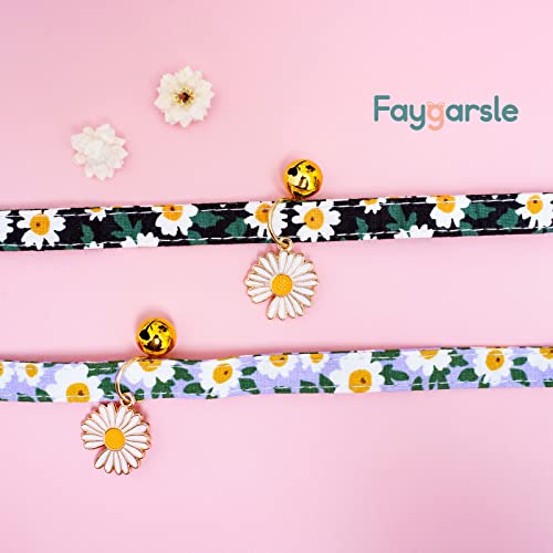 2 Pack Cotton Breakaway Cat Collars with Bell Daisy Pendant Kitty Kitten Collars Black Blue Collar for Female Girl Cats Male Boy Cats - color: Black&Blue