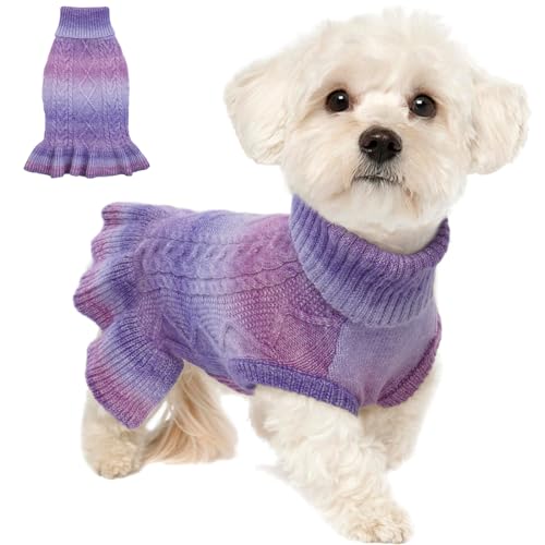 Lelepet Dog Sweater Turtleneck Knitwear Sweatshirt Cable Knit Warm Dress for Small Medium Large Dogs Puppy Fall Clothes, Chihuahua, XS, Purple - color: Purple, size: XS