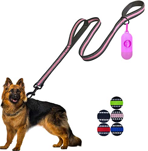 JSXD Dog Leash,5 FT Heavy Duty Double Handle Dog Leash with Comfortable Padded and Reflective,Rope Dog Leashes for Small,Medium,Large Dogs (Wide-Pink) - color: Wide-Pink