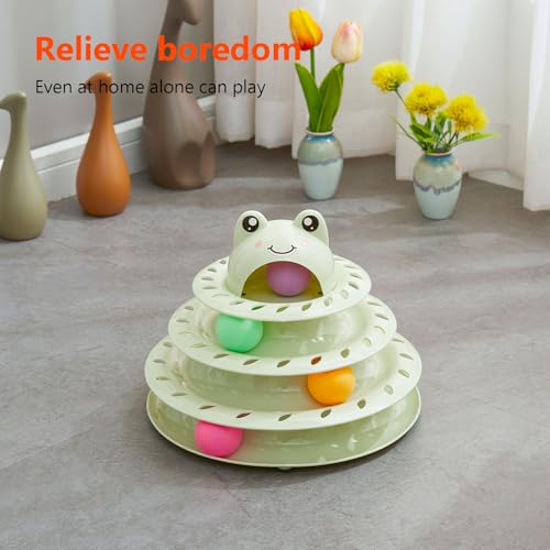 Cat Toys, 4-Level Turntable Ball Track Interactive Cat Toy for Indoor Cats, Self Play Fun Roller with Colorful Rotating Ball Puzzle Exercise Kitten Toys (Green) - color: Green