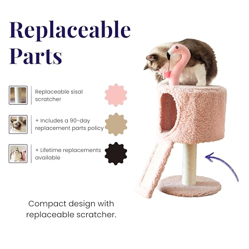 Catry Flamingo 2-Level 29" Cat Tree for Small Cats & Kittens with Replaceable Posts, Sisal Scratching Ramp, Pink Flamingo Designed Cute Condo with Toy, Pink - color: Pink