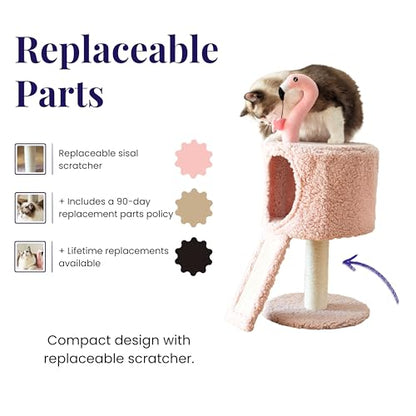 Catry Flamingo 2-Level 29" Cat Tree for Small Cats & Kittens with Replaceable Posts, Sisal Scratching Ramp, Pink Flamingo Designed Cute Condo with Toy, Pink - color: Pink