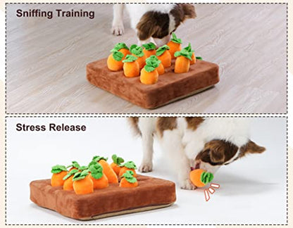 Interactive Dog Toys，Squeak Carrot Snuffle Mat for Dogs Plush Puzzle Toys 2 in 1 Non-Slip Nosework Feed Games for Pet Stress Relief with 12 Carrots… - style: SQUEAK