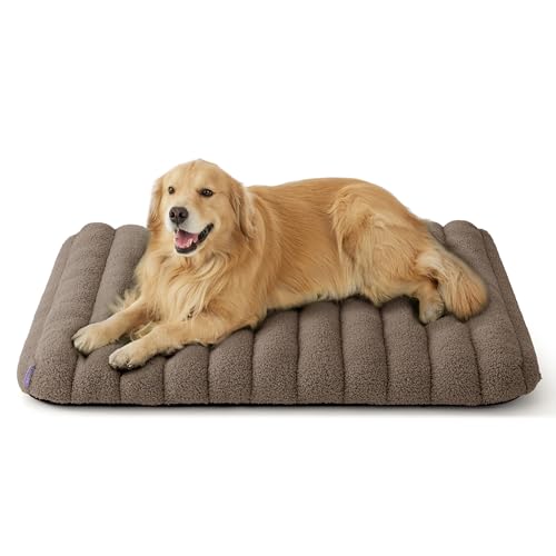 LE SURE Cute Orthopedic Dog Bed for Extra Large Dogs, XL Waterproof Chic Flat Pet Beds with Removable Washable Cover, Fuzzy Thick Egg Crate Foam Pet Mat for Indoor Use (44" x 32", Brown) - color: Brown, size: 44"L x 32"W x 4"Th
