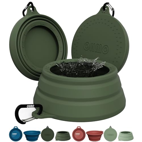 OHMO Spill Proof Collapsible Dog Water Bowl 24oz for Cars, No Splash Portable Bowls for Dog Travel, Dishwasher Safe, Pet Essentials for Road Trips, Cat Travel Accessories - color: Camo Green, size: 24oz