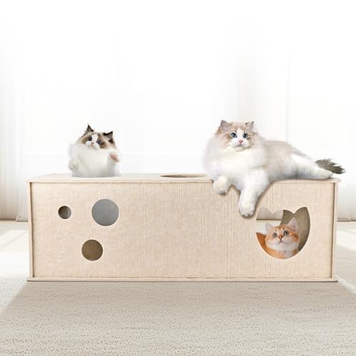 Cat Tunnel for Indoor Cats, DIY Transformable Cat Hideaway Cave, Felt Kitten Play Tubes and Tunnels, Felt Peekaboo Cat Toy with Interactive Peek Holes (Beige, Straight Tunnel) - color: Beige, size: Straight Tunnel