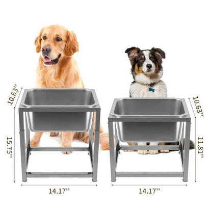 Elevated Dog Bowl Large Breed, 3 Gallons Stainless Steel Dog Bowls with Height Adjustable Raised Metal Stand 11.81'' - 15.75'' for Medium, Large Dogs and Gaint