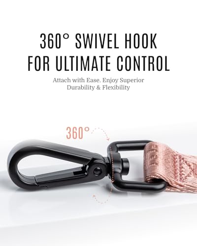 Fei & Eve Classic Dog Leash - 6FT, Dual Padded Handles, 360° Swivel Hook, Heavy Duty 210D Nylon - No-Pull Design with Traffic Control Handle - for Small/Medium/Large Dogs, Blush - color: Blush, size: 6FT