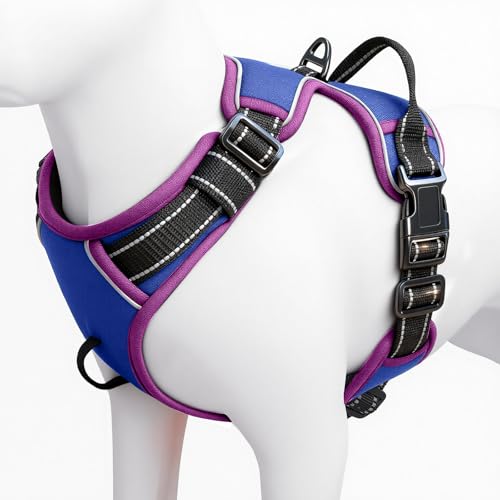 No Pull Dog Harness, No Chock Reflective Adjustable Soft Padded Pet Vest with Easy Control Handle, Easy Wearing with Stylish, Reinforced Knot, 2 Buckles - color: Blue/Purple, size: X-Small