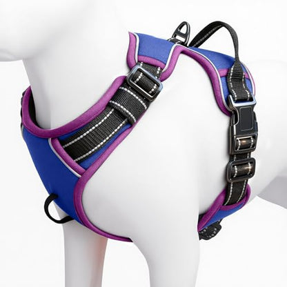 No Pull Dog Harness, No Chock Reflective Adjustable Soft Padded Pet Vest with Easy Control Handle, Easy Wearing with Stylish, Reinforced Knot, 2 Buckles - color: Blue/Purple, size: X-Small