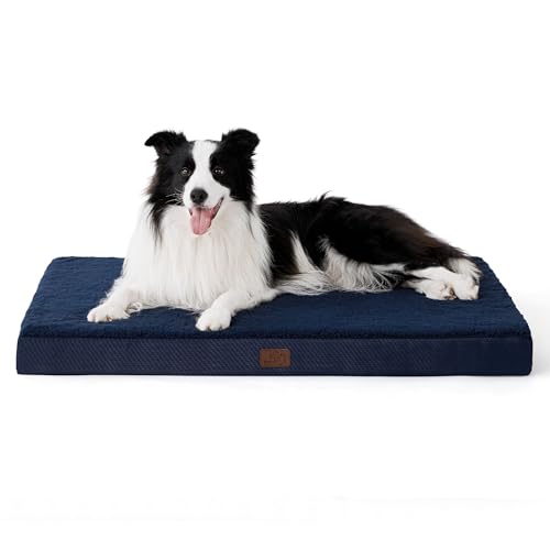 Bedsure Dog Beds Large Sized Dog - Comfy Flat Pet Beds with Removable Washable Cover, Orthopedic Egg Crate Foam Puppy Mat, Suitable for Pet Up to 65 lbs - color: Ash Navy, size: 36"L x 27"W x 3"Th