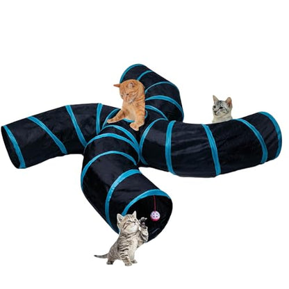 EGETOTA Cat Tunnel for Indoor Cats Large, with Play Ball S-Shape 4 Way Collapsible Interactive Peek Hole Pet Tube Toys, Puppy, Kitty, Kitten, Rabbit (S4 - Black & Blue) - color: S4 - Black & Blue