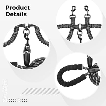 Dual Dog Leash Coupler – Padded, Reflective, Black (59" + Adjustable 18.1–31.5")