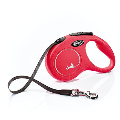 FLEXI New Classic Tape Retractable Dog Leash for Small Dogs Upto 33 lbs. – 16 ft., Red | Tangle Free Pet Walking Leash with One-Handed Brake, Pause, Lock|German Quality Product - color: Red, size: Small - 16 Feet (Tape)