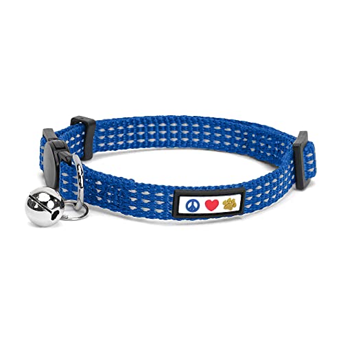 Pawtitas Reflective Blue Cat Collar with Safety Buckle and Removable Bell for Kitten and Cats - color: Reflective Blue