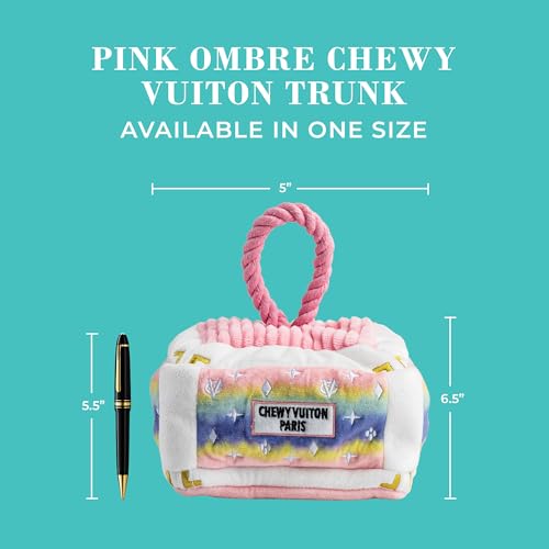 Haute Diggity Dog Chewy Vuiton Trunk Puzzle with 3 Plush Squeaky Dog Toys, Soft Durable Designer-Inspired Stuffed Puppy Chew Toys for Small & Medium Dogs, Machine-Washable (Pink Ombre) One Size - color: Pink Ombre Trunk, size: One Size