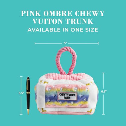 Haute Diggity Dog Chewy Vuiton Trunk Puzzle with 3 Plush Squeaky Dog Toys, Soft Durable Designer-Inspired Stuffed Puppy Chew Toys for Small & Medium Dogs, Machine-Washable (Pink Ombre) One Size - color: Pink Ombre Trunk, size: One Size