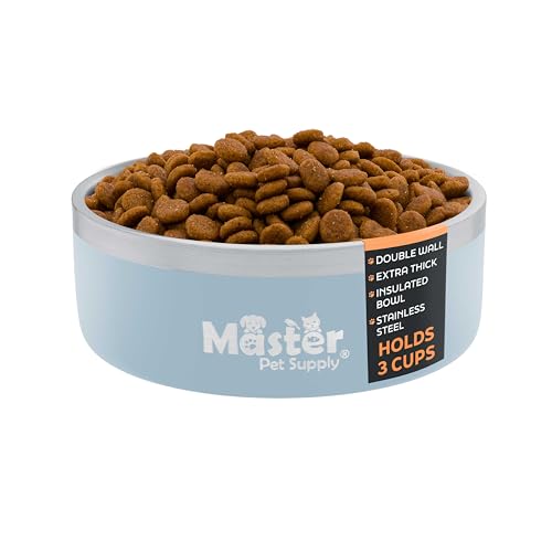 Master Pet Supply Stainless Steel Dog Bowls - 25 oz, Heavy Duty - Glacier Blue, Double Wall Extra-Thick Insulated, Non-Slip Pet Water Bowl for Dogs, Cats & Pets, Anti Rust Metal, Dish Washer Safe - color: Glacier Blue, size: 3 Cups (25 oz)