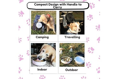 3-in-1 Travel Dog Bowl Set – 30 OZ Stainless Steel + 20 OZ Collapsible Water Bowl Lid | BPA-Free, Anti-Slip, Portable Dog Bowl w/Handle/Poop Bag Holder with Carabiner | Pink Bowls - color: Pink Bowl
