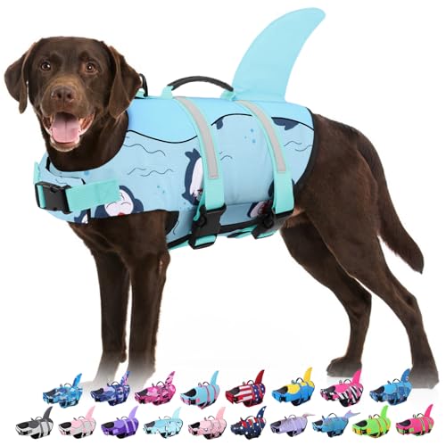 Dog Life Jacket - Shark Life Vest for Swimming Boating - Reflective Lifejacket Swimsuit for Small Medium Large Dogs - High Buoyancy Lifesaver Preserver with Rescue Handle, Green Dolphin XS - color: Biscay Green Shark, size: X-Small