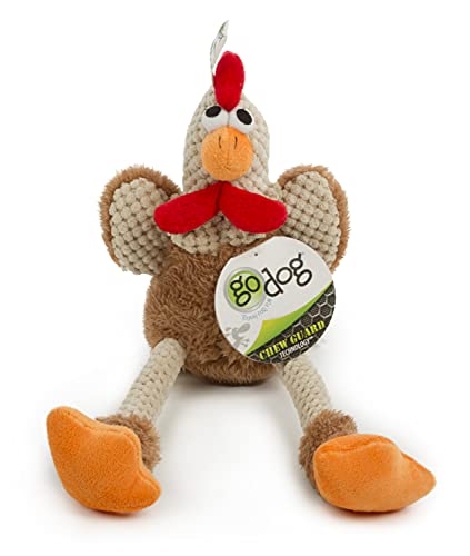 goDog Checkers Skinny Rooster Squeaky Plush Dog Toy, Chew Guard Technology - Brown, Small - color: Checkers - Skinny Rooster (Brown), size: Small