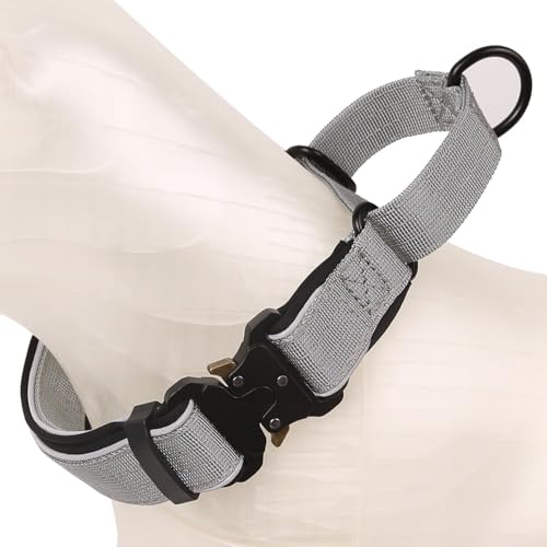 Heavy-Duty Reflective Martingale Dog Collar, Half-Choke Adjustable Tightening Escape-Proof Training Collar for Medium and Large Dogs (Grey, XL(W1.18*Neck 20-27.9")) - color: Grey, size: XL(W1.18*Neck 20-27.9")