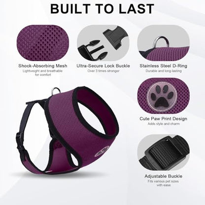BINGPET Small Dog Harness, No Pull Dog Harness Small Sized Dogs, Soft Light Breathable Mesh Puppy Vest with Safety Buckle-Adjustable Step in Pet Harnesses for Easy Walking, Running, Training - color: Purple, size: S (NECK: 12", CHEST: 14"-18")