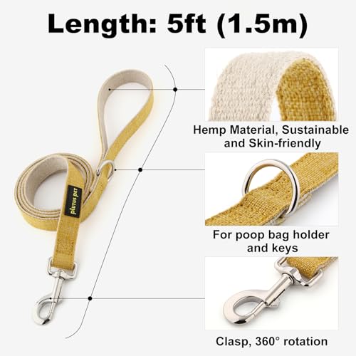 Plutus Pet Cotton Hemp Dog Collar and Leash Set, Adjustable Collar for Small, Medium, and Large Dogs, Heavy Duty and Soft on Skin, Yellow, XS - color: Yellow, size: X-Small