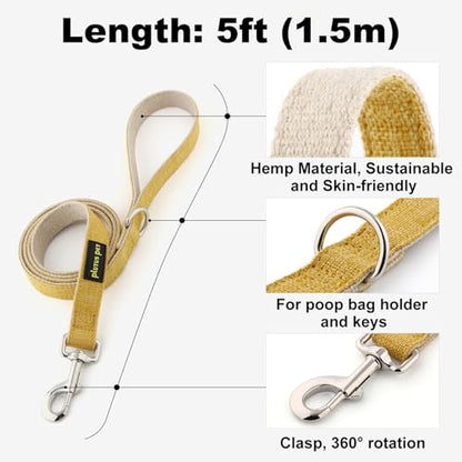 Plutus Pet Cotton Hemp Dog Collar and Leash Set, Adjustable Collar for Small, Medium, and Large Dogs, Heavy Duty and Soft on Skin, Yellow, XS - color: Yellow, size: X-Small