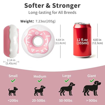 Dog Toys for Aggressive Chewers, Indestructible Squeaky Chew Toy to Keep Them Busy, Interactive Rubber Donut with Milk Flavor & Bounce, Teeth Cleaning for Small Medium Large Breed, Pink - color: Pink