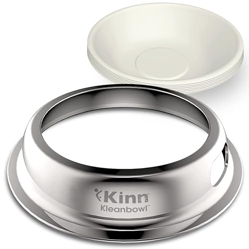 Kinn Kleanbowl Pet Bowl Stainless Steel Frame with Compostable Refills, 24 oz (Pack of 1) – Spill-Proof Stable Disposable Dog Bowls for Easy Cleaning and Healthy Pets, No Plastic - color: Frame (1 pack), size: 24 oz (3 cups)